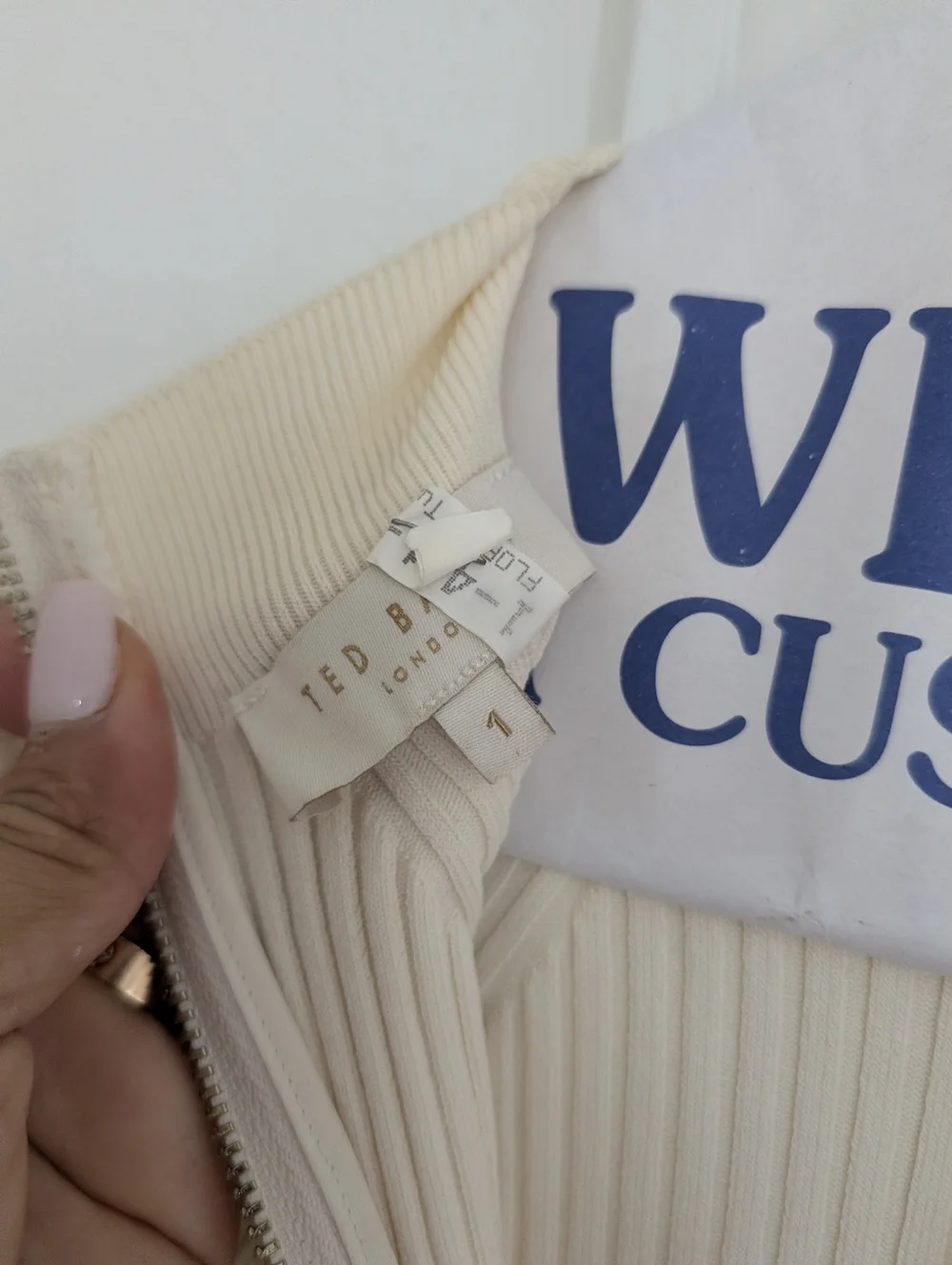 Ted Baker Cream and Gray Monogram Fringe Scarf